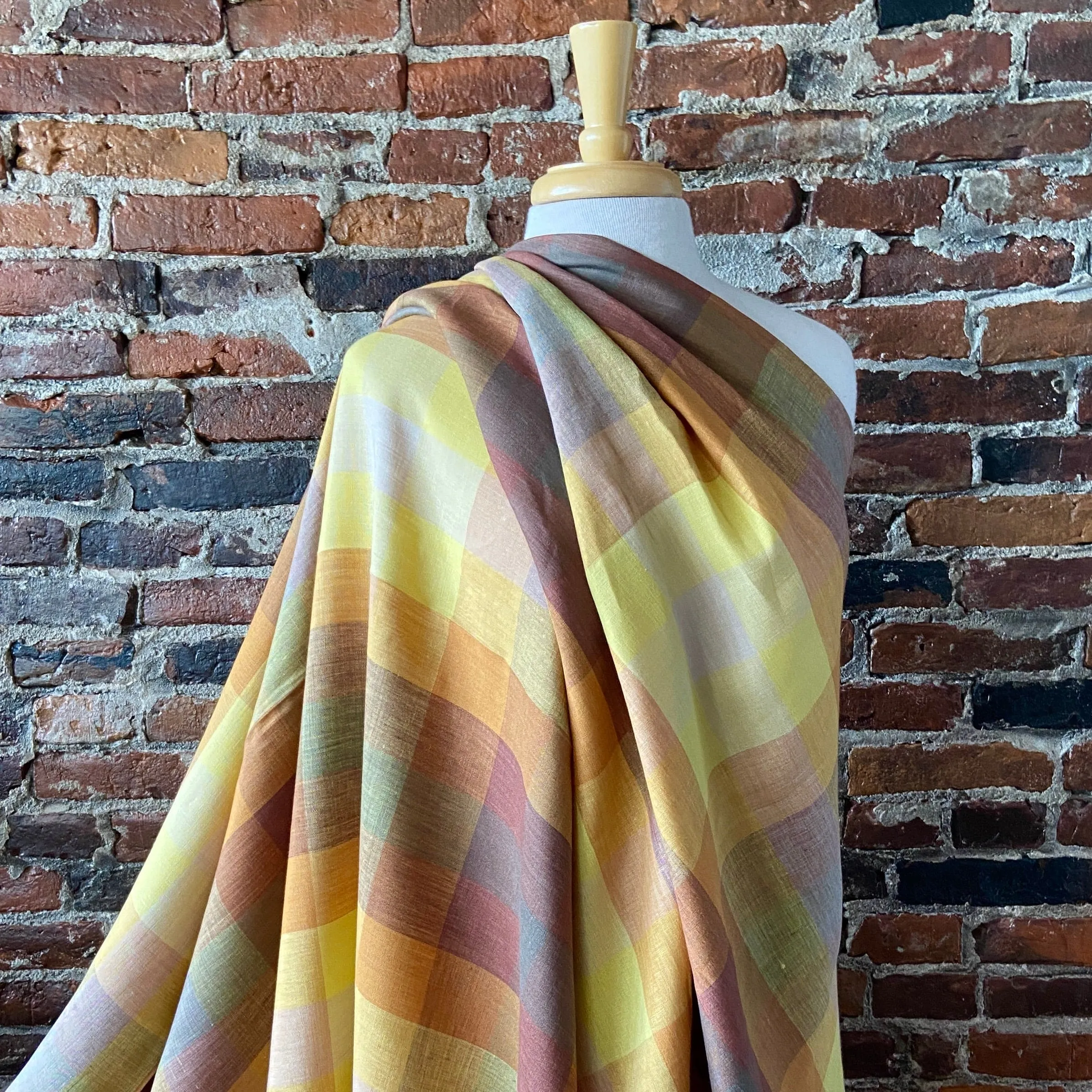 100% Yarn Dyed Linen in Sunset Square Plaid