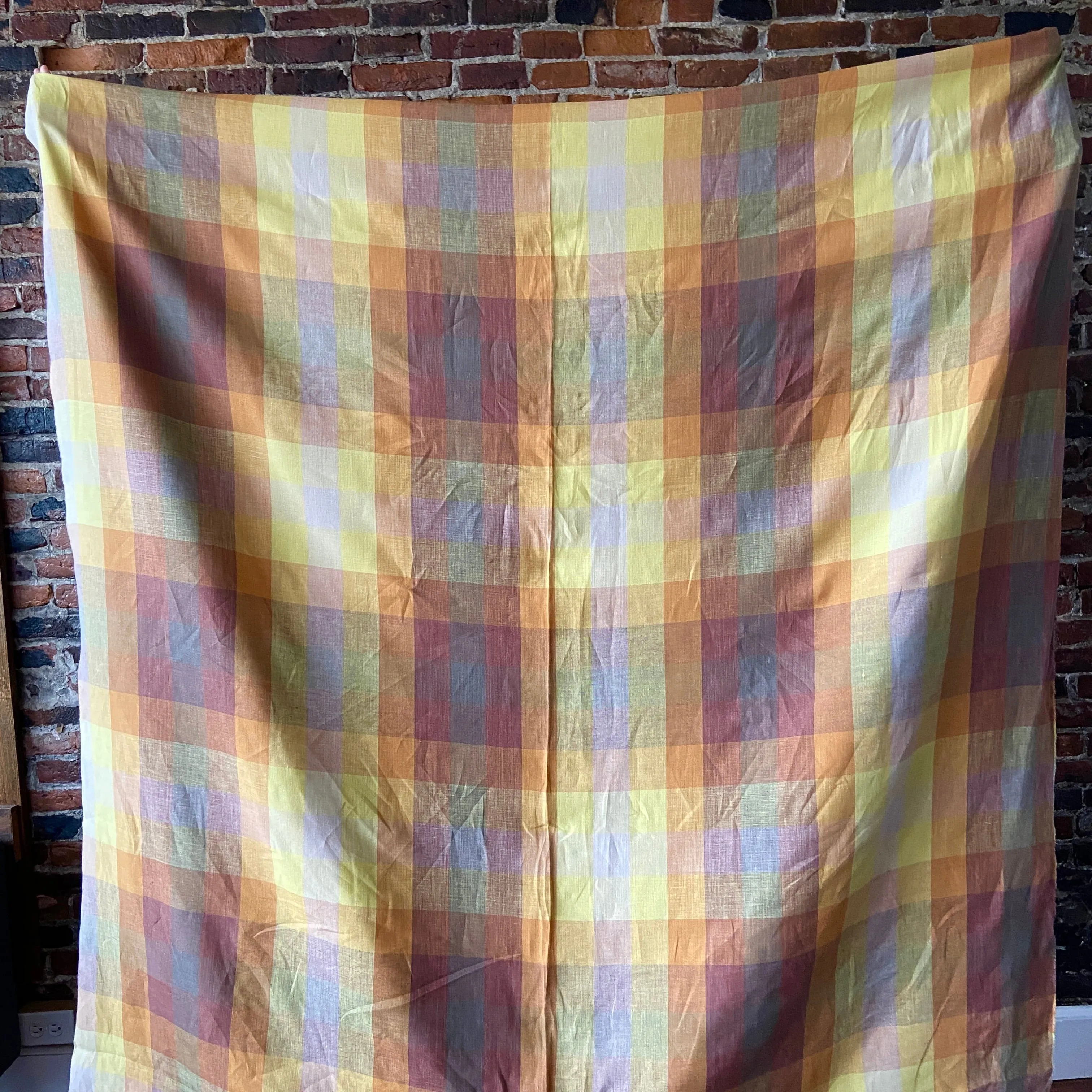 100% Yarn Dyed Linen in Sunset Square Plaid