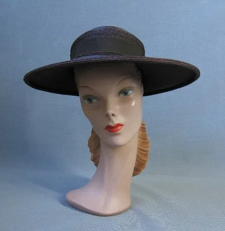 40s Vintage Platter Hat Brown Women's Wide Brim Sunnyland VFG New York Creation