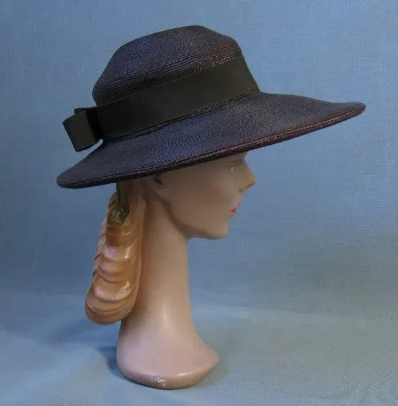 40s Vintage Platter Hat Brown Women's Wide Brim Sunnyland VFG New York Creation