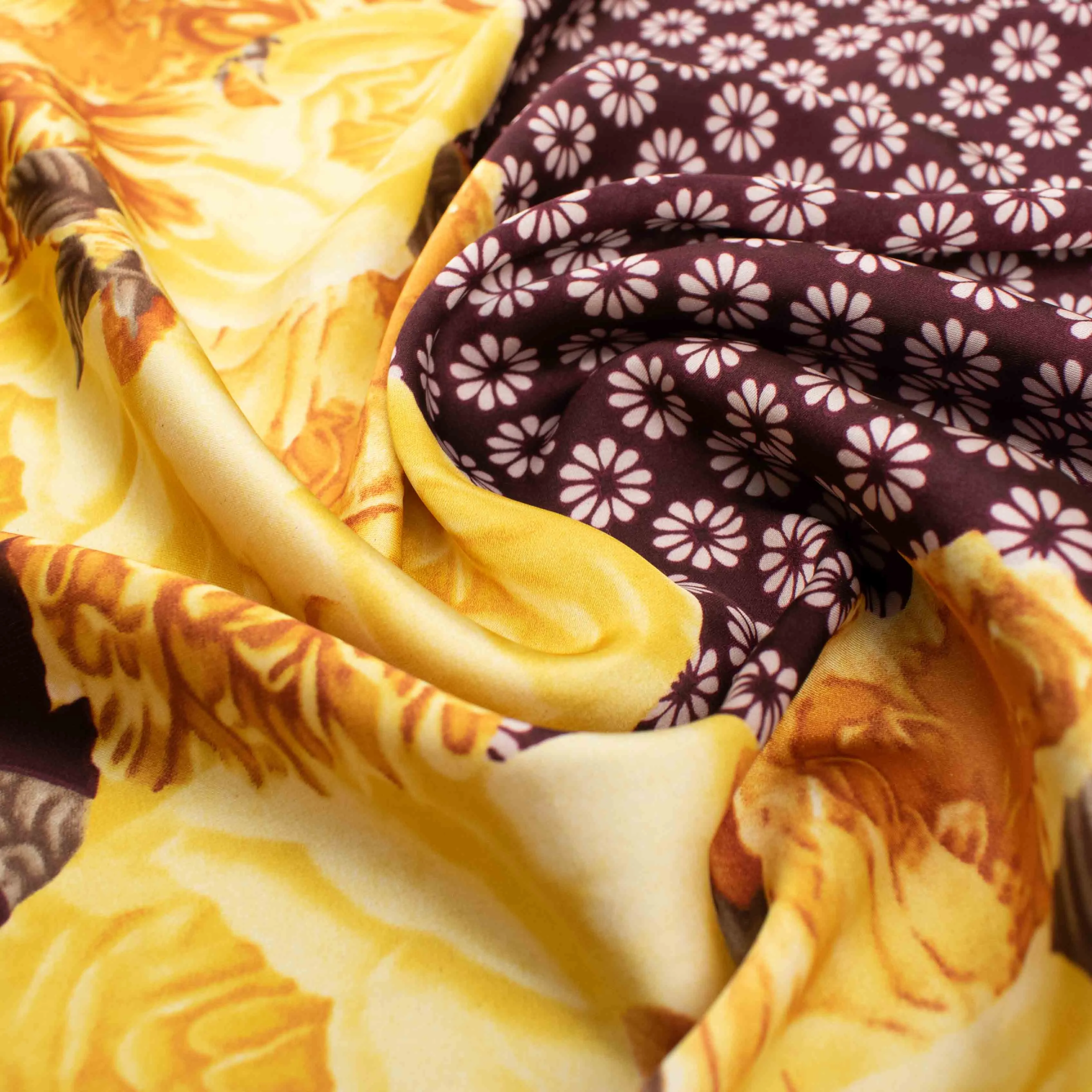 Amarylis Printed Satin Design-44 Border Gold Floral on Maroon