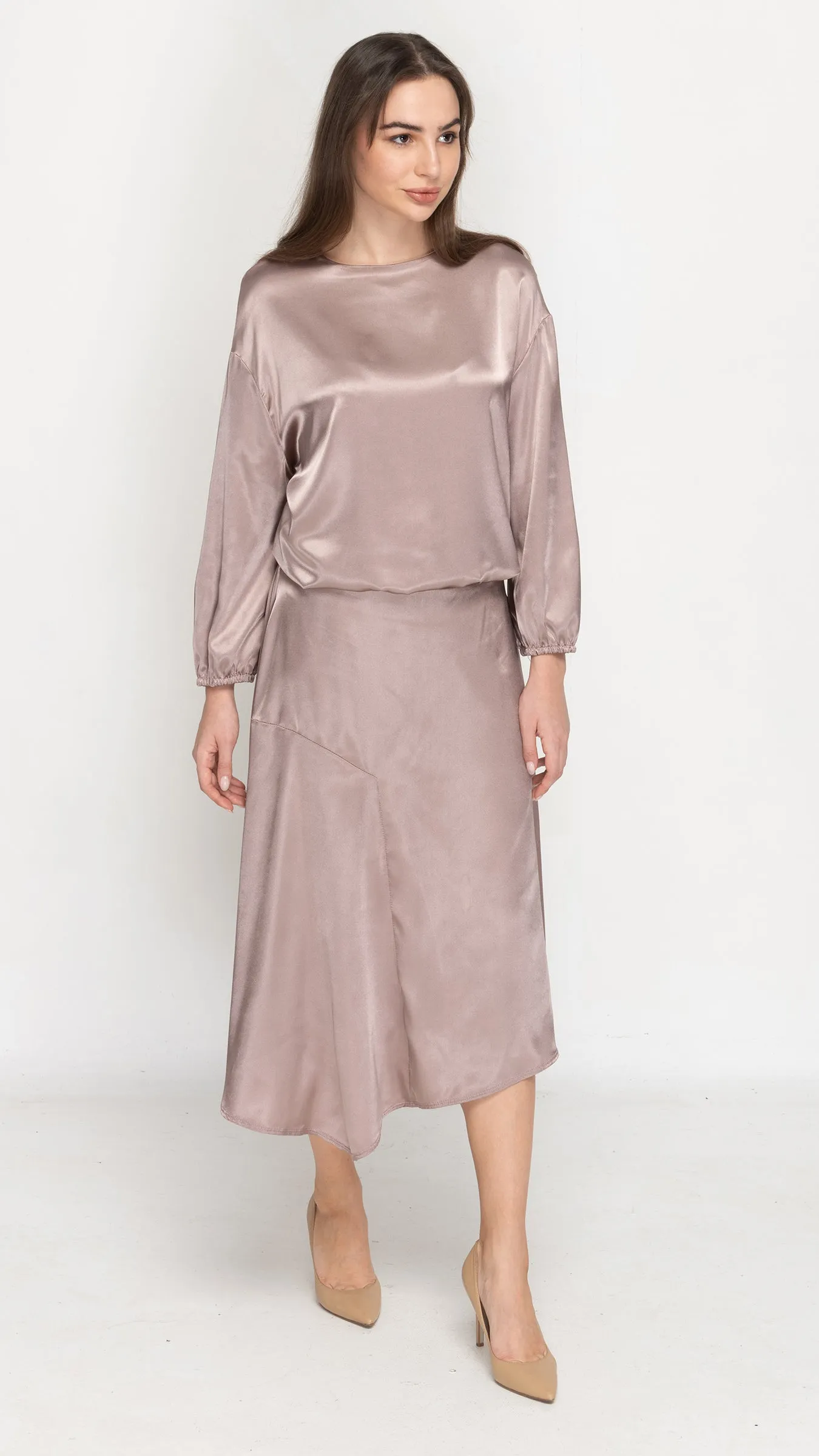 Asymmetric Satin Skirt - Satin Mocha