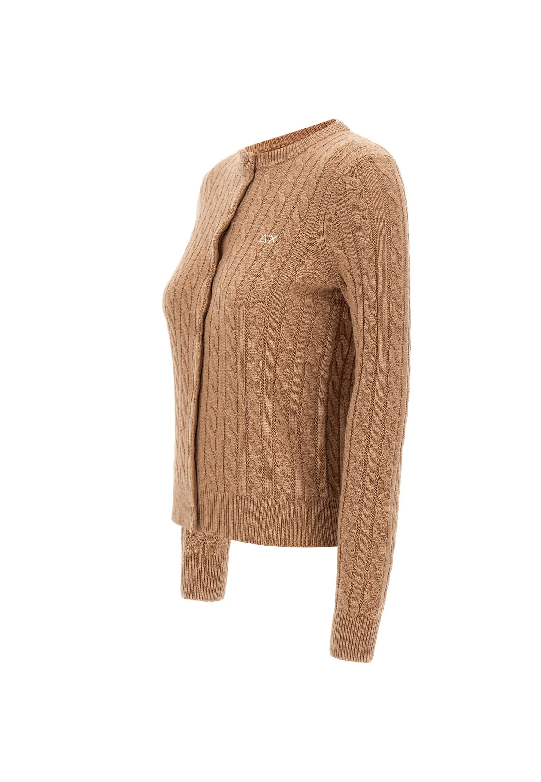 Beige Cable-Knit Cardigan for Women