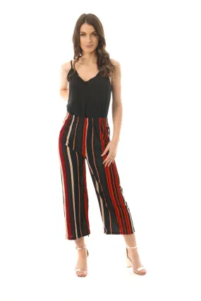 Black and Red Pin Stripe Culotte Stretch Trousers