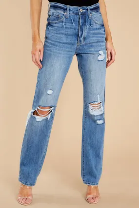 Blaze The Trail Medium Wash Distressed Straight Jeans