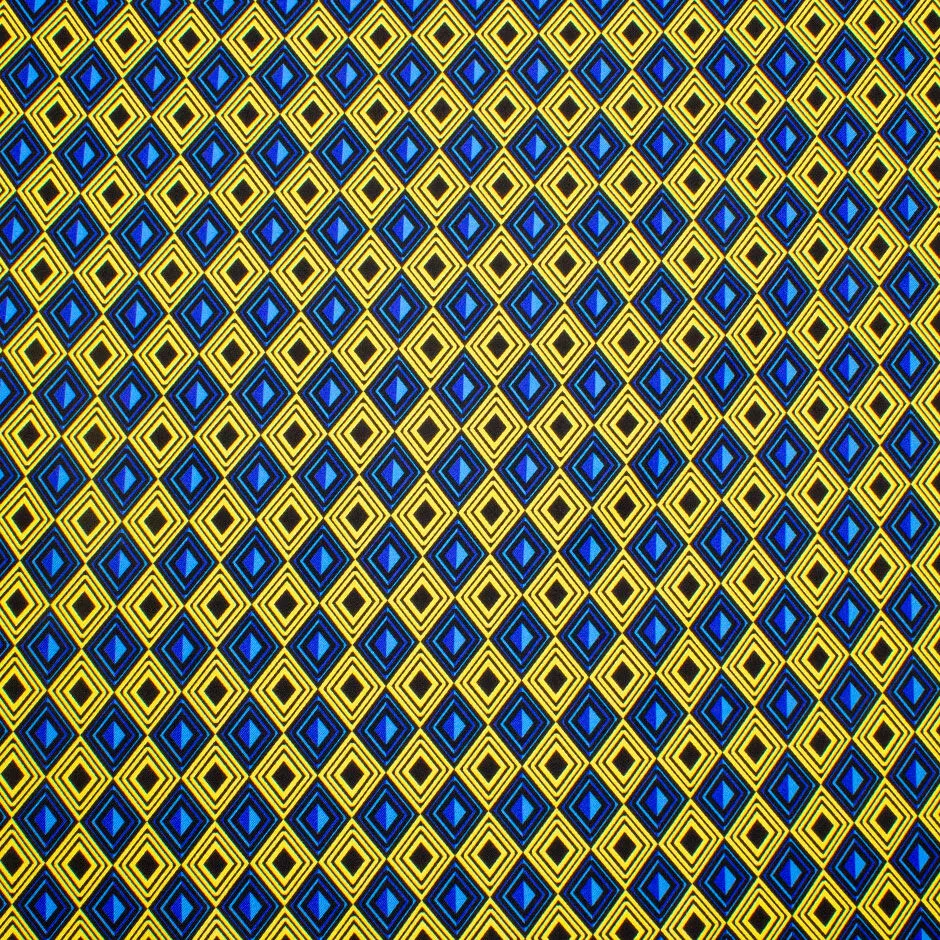 Blue, Yellow & Black Geometric Printed Silk Twill