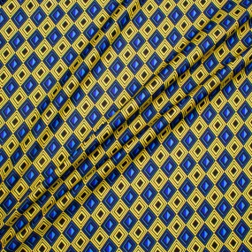 Blue, Yellow & Black Geometric Printed Silk Twill