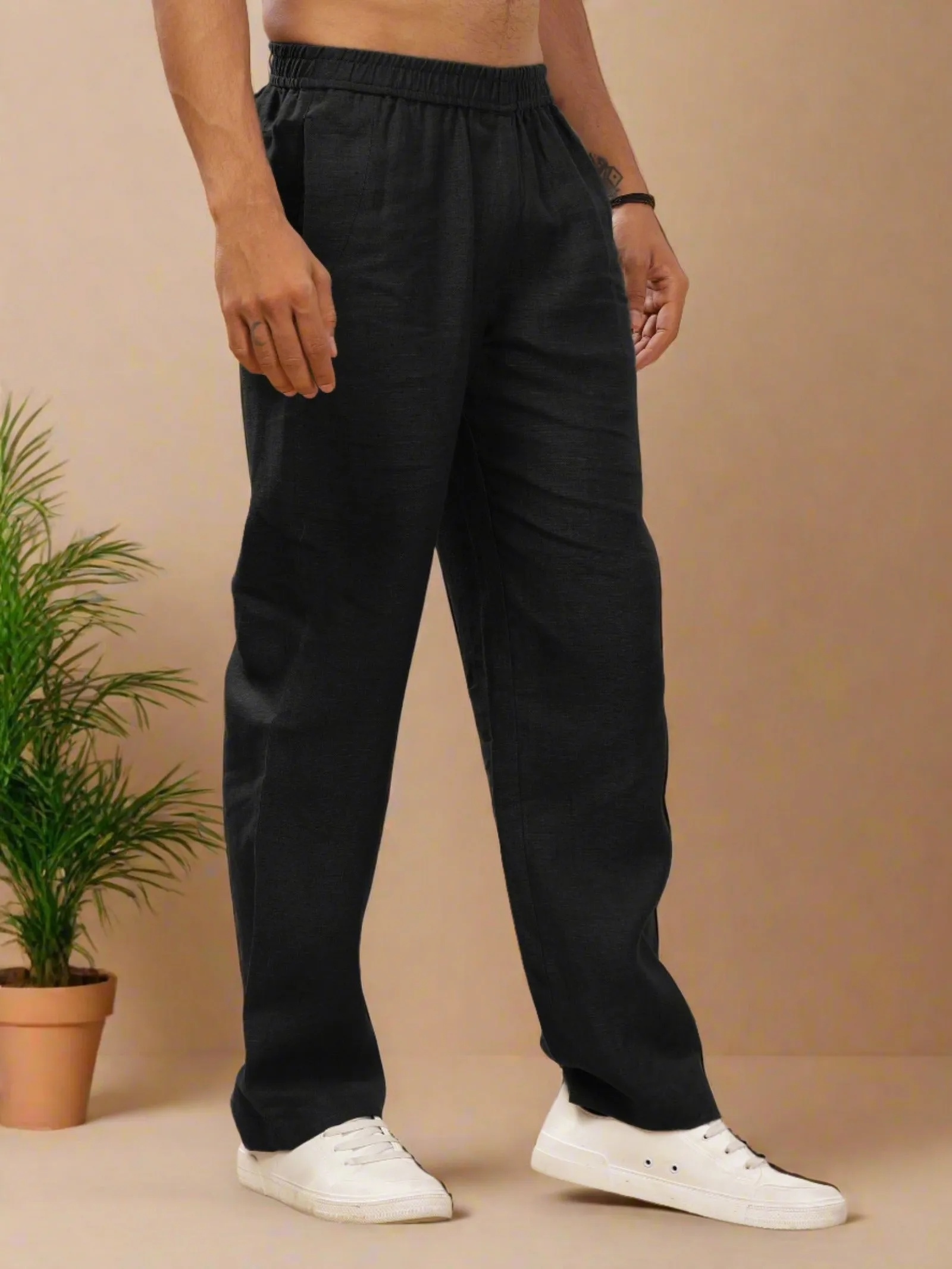 Breeze- Linen Casual Elastic Pants - Black