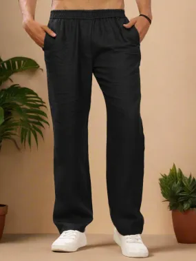 Breeze- Linen Casual Elastic Pants - Black