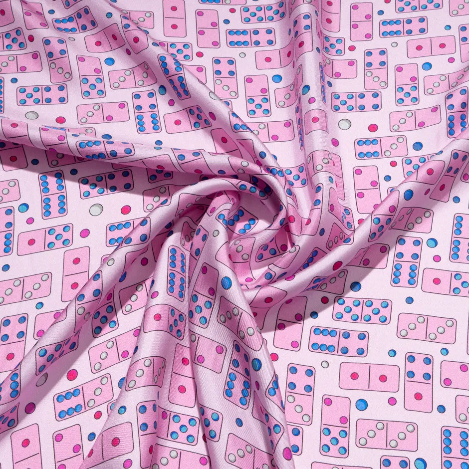 Candy Pink Domino Printed Pure Silk Twill