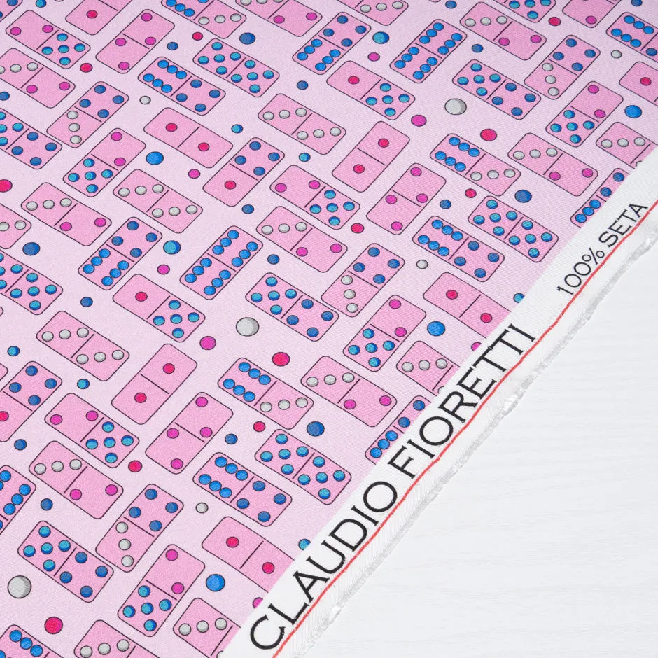 Candy Pink Domino Printed Pure Silk Twill