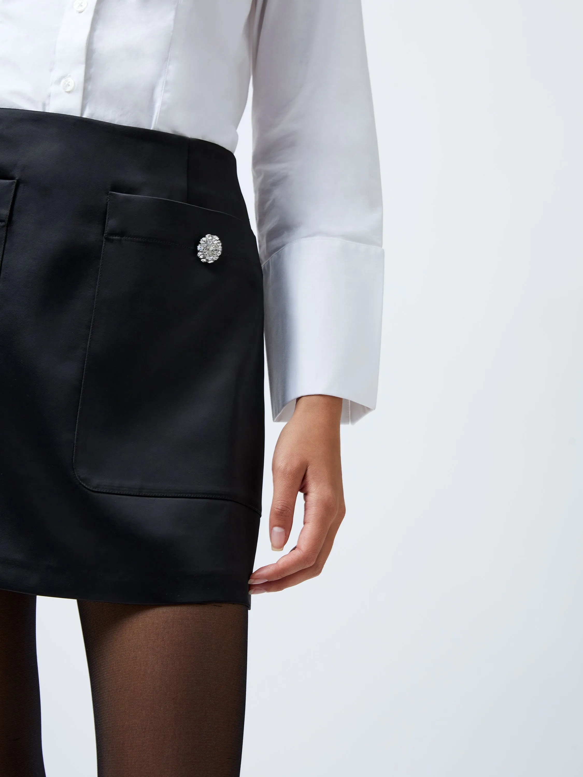 Carey Satin Embellished Pocket Mini Skirt