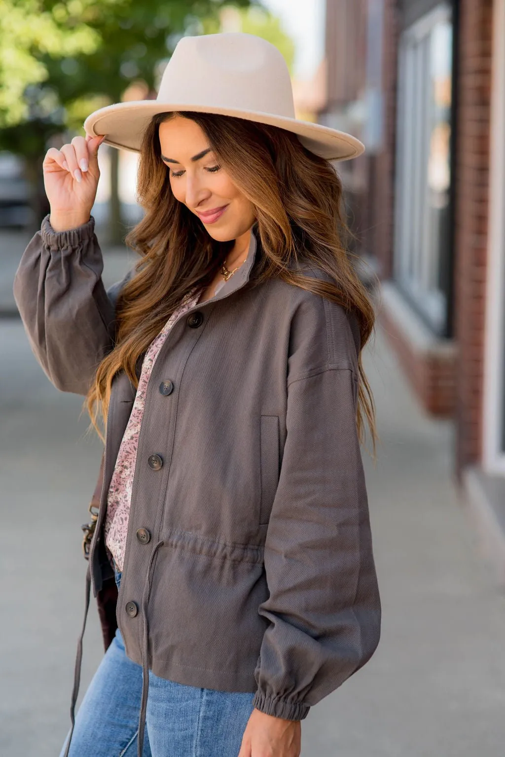 Cinched Waist Button Jacket