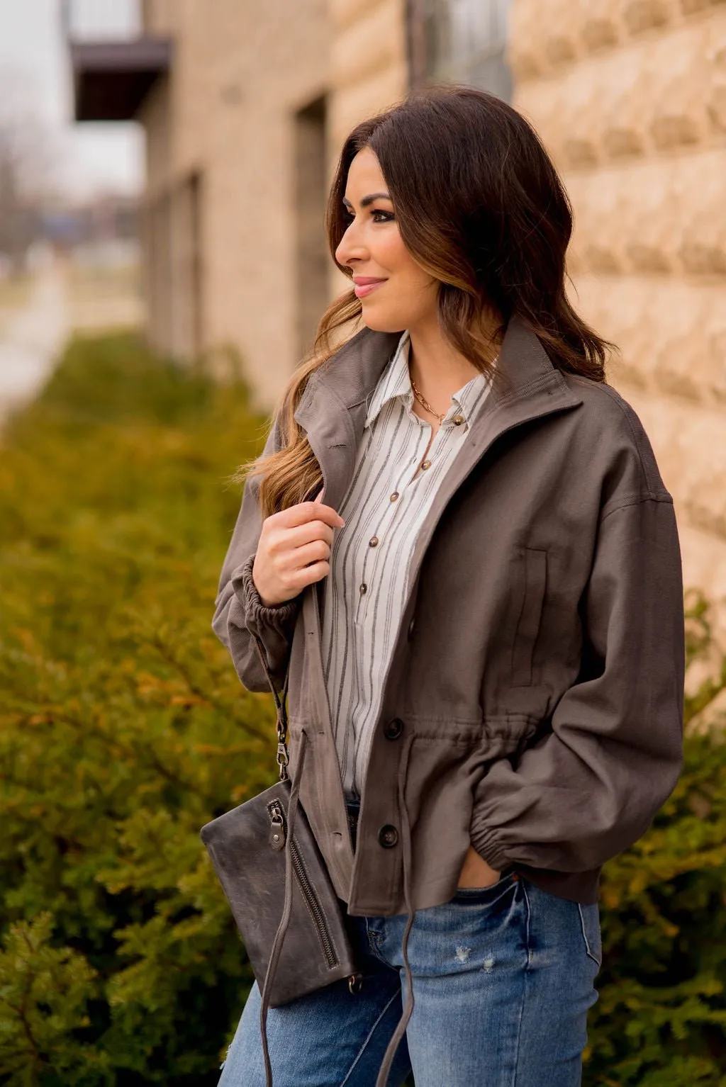 Cinched Waist Button Jacket