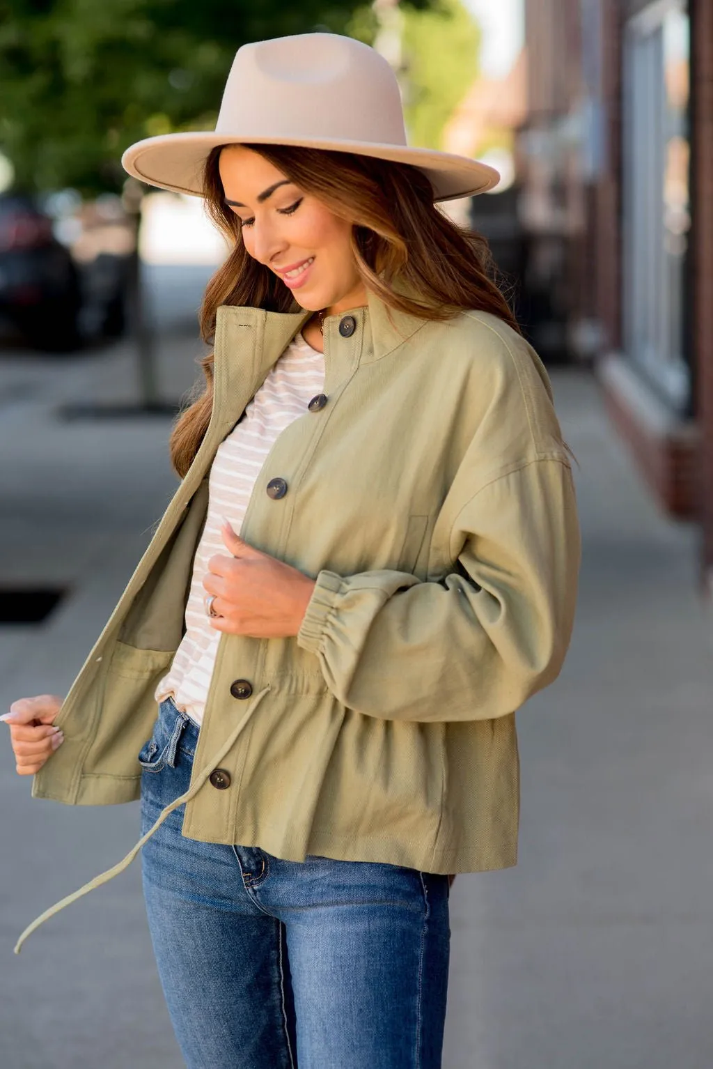 Cinched Waist Button Jacket