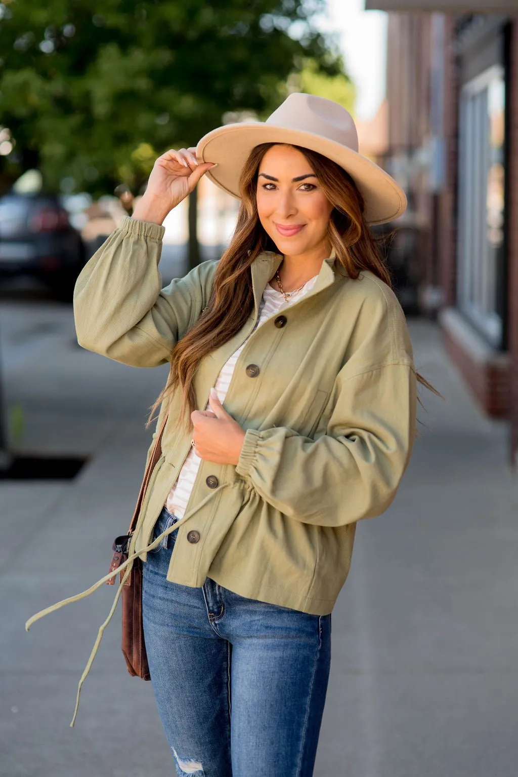 Cinched Waist Button Jacket