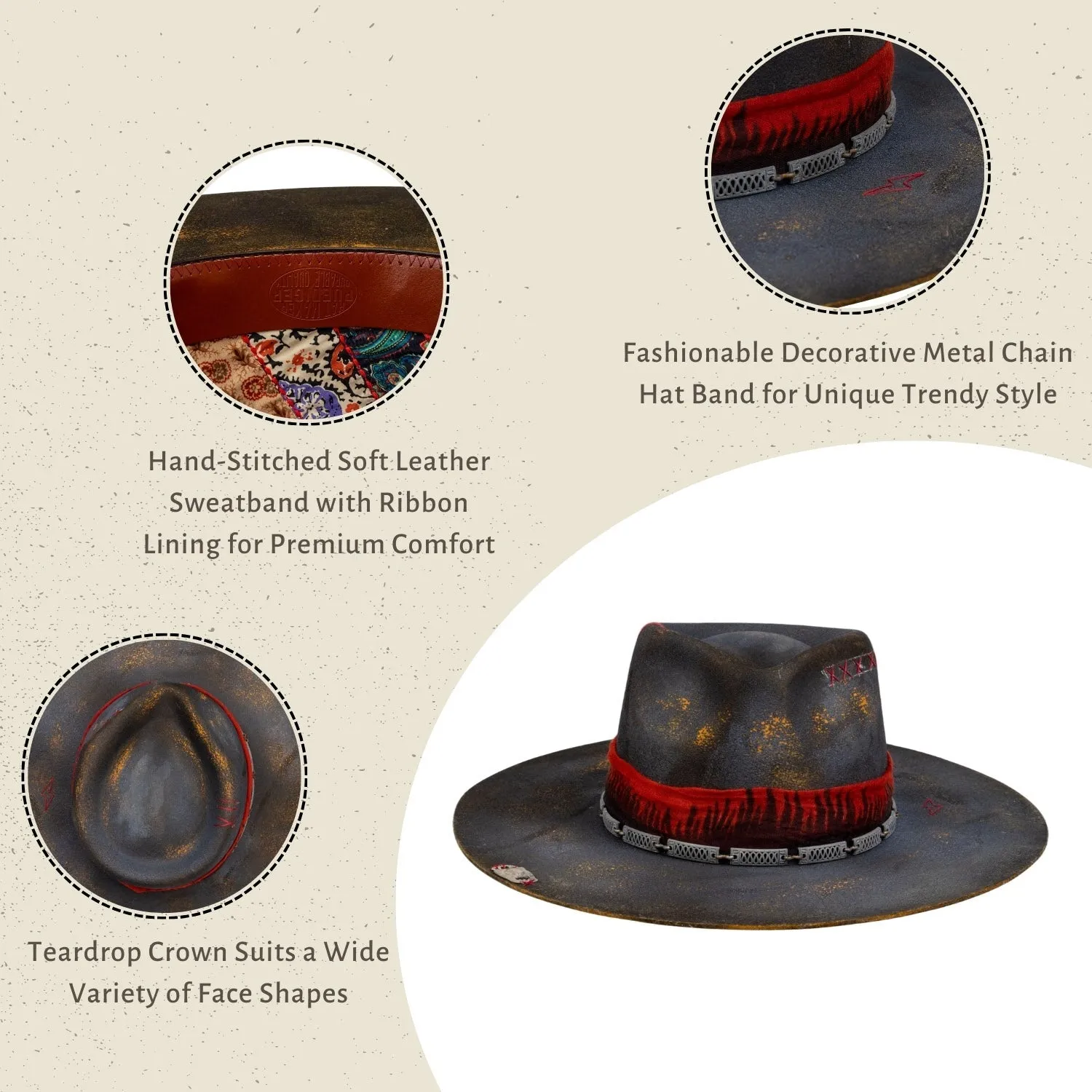 Crimson - Vintage Handcrafted Burned Distressed Fedora Hat