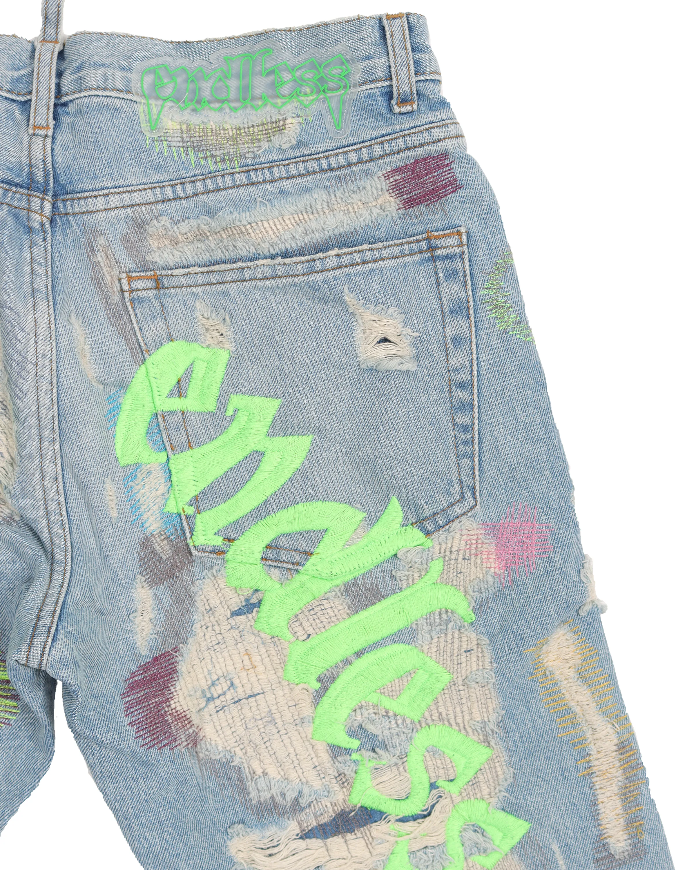 Distressed Embroidered Denim