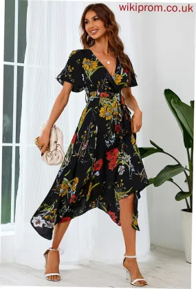 Dresses Short Janelle Elegant A-line Club Dresses V-Neck Sleeves Asymmetrical Satin