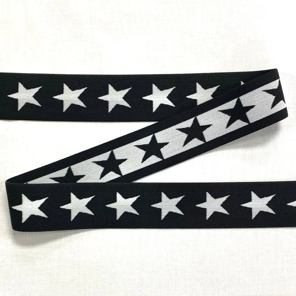 Elastic - White Stars - 40mm wide - 5 metres