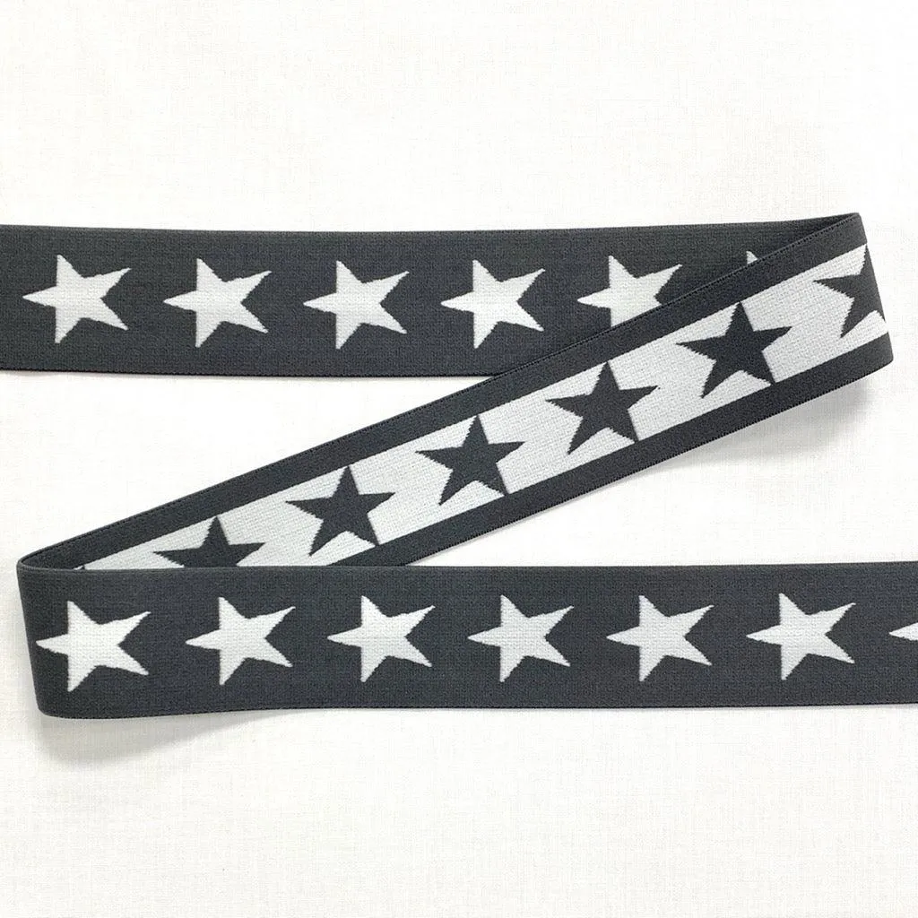 Elastic - White Stars - 40mm wide - 5 metres