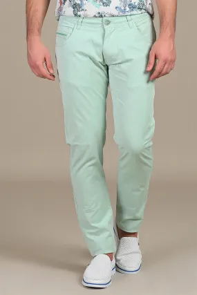 Green Stretch Cotton Pants