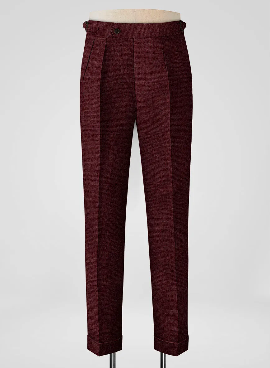 Italian Prato Maroon Linen Highland Trousers