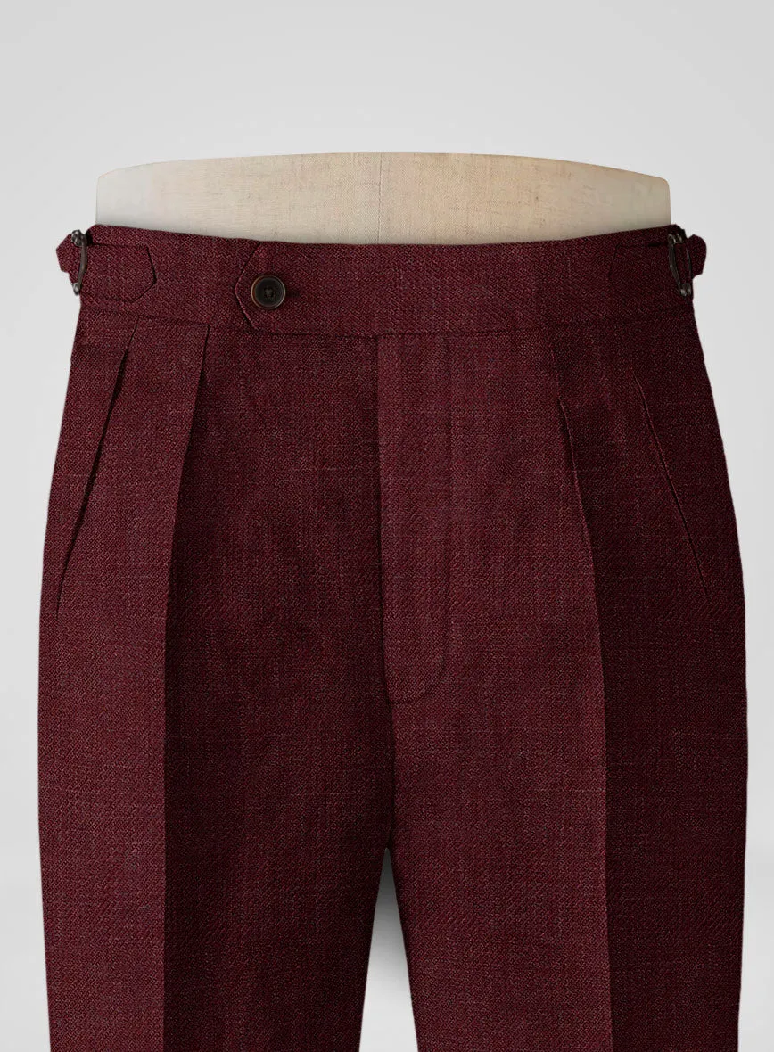 Italian Prato Maroon Linen Highland Trousers