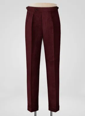 Italian Prato Maroon Linen Highland Trousers