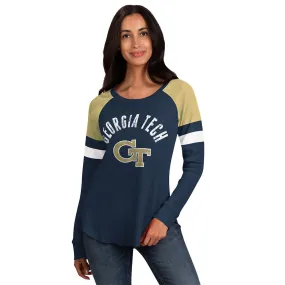 Ladies Georgia Tech Yellow Jackets Triple Play Long Sleeve Navy T-Shirt