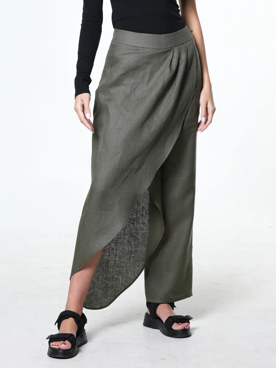 Loose Linen Pants In Black