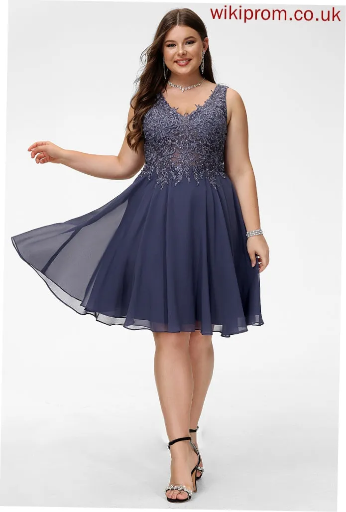 Lorelei Sleeveless Mini Chiffon A-line Dresses Beading Lace Lace V-Neck Chiffon Club Dresses