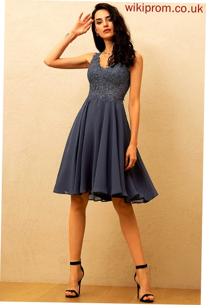 Lorelei Sleeveless Mini Chiffon A-line Dresses Beading Lace Lace V-Neck Chiffon Club Dresses