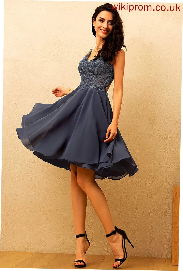 Lorelei Sleeveless Mini Chiffon A-line Dresses Beading Lace Lace V-Neck Chiffon Club Dresses