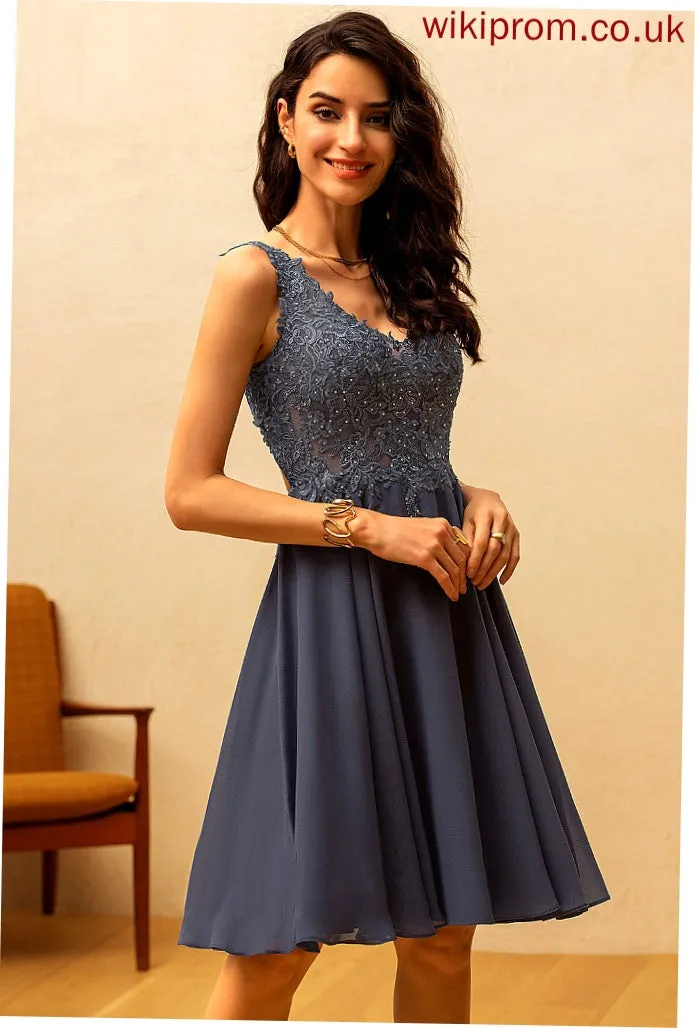 Lorelei Sleeveless Mini Chiffon A-line Dresses Beading Lace Lace V-Neck Chiffon Club Dresses