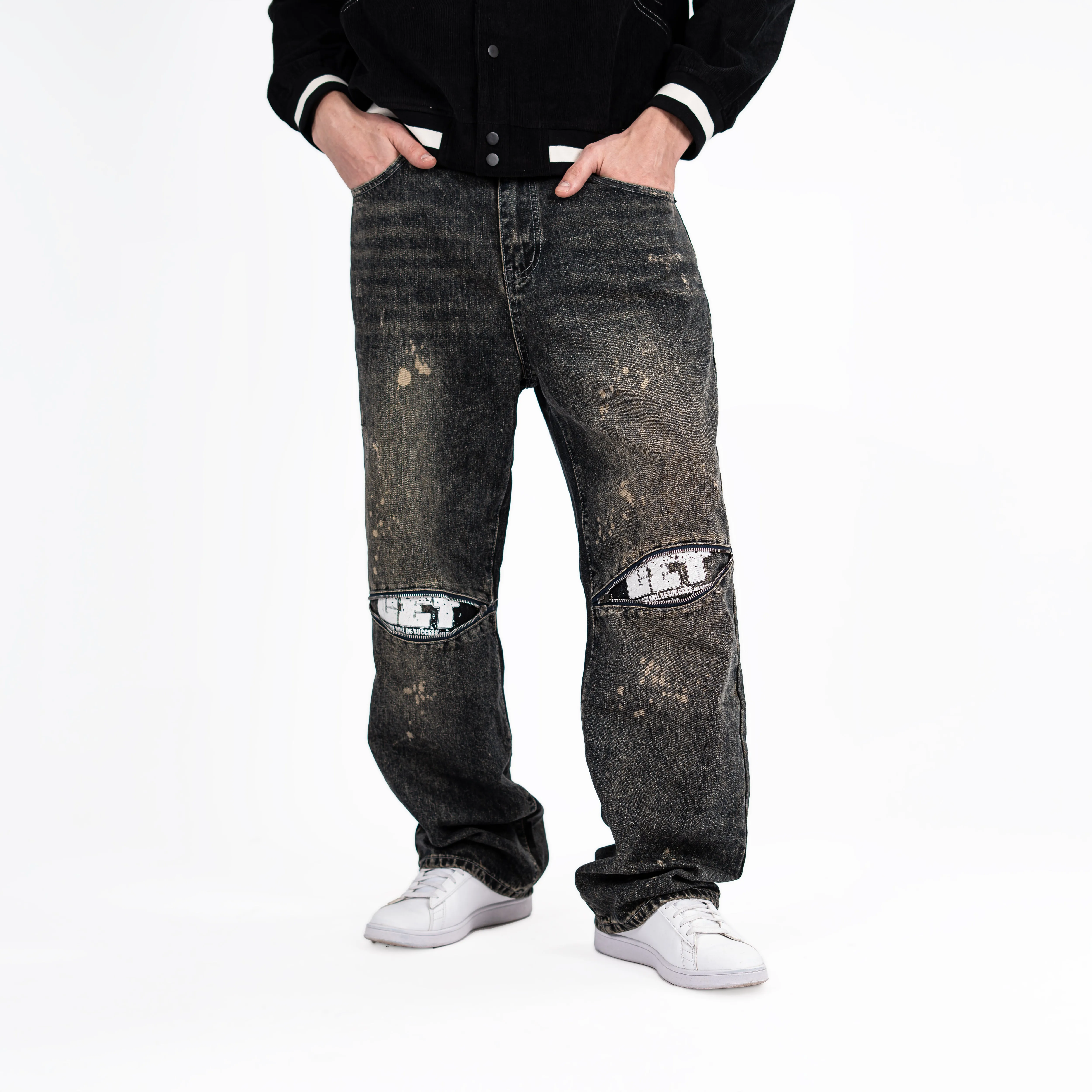 Men's Distressed Black Baggy Jeans