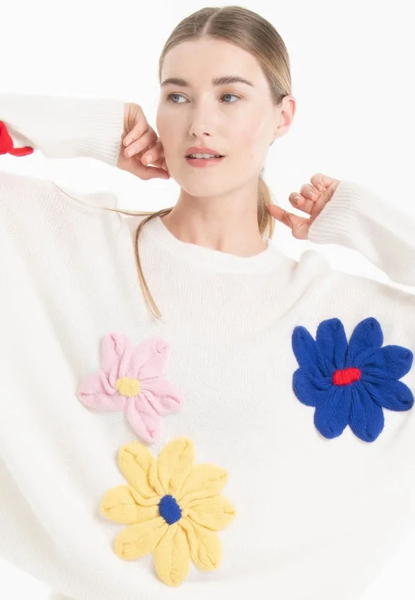 Nami 27 4-ply Cashmere Crew Neck Sweater with Embroidered Flower