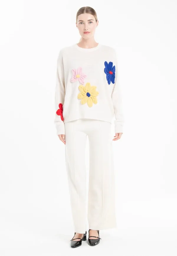 Nami 27 4-ply Cashmere Crew Neck Sweater with Embroidered Flower