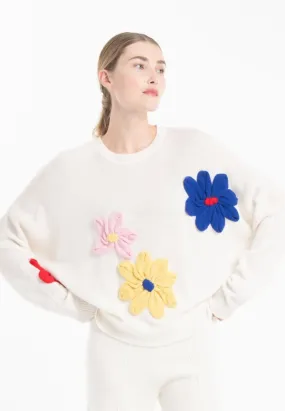 Nami 27 4-ply Cashmere Crew Neck Sweater with Embroidered Flower