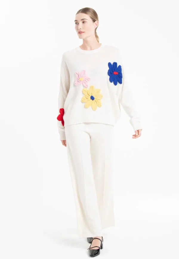 Nami 27 4-ply Cashmere Crew Neck Sweater with Embroidered Flower