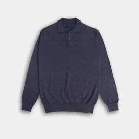 Navy Three Button Silk & Cashmere Sweater