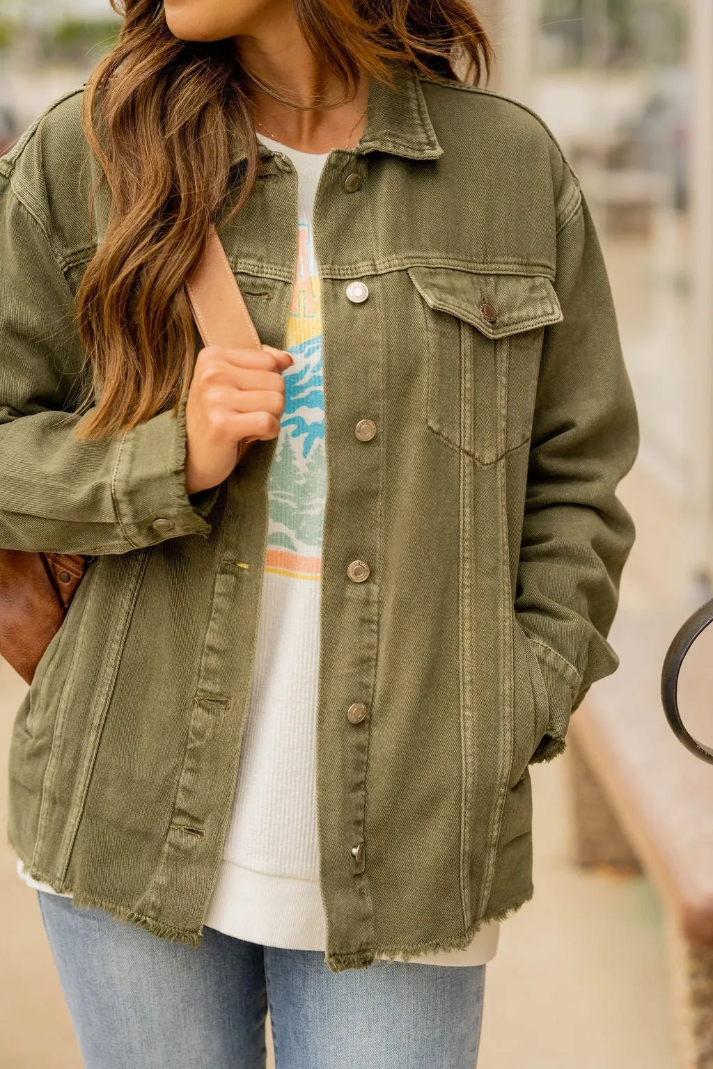 Olive Frayed Edge Denim Jacket