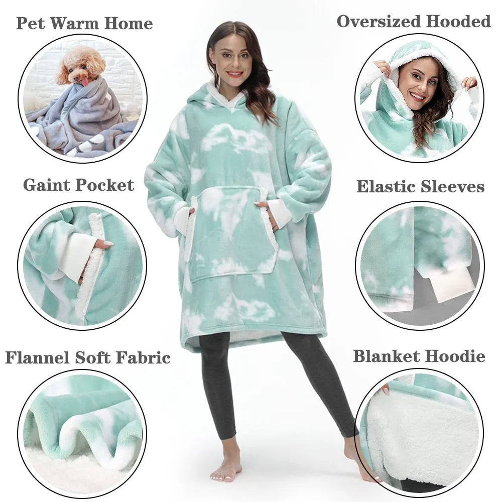 Oversized Hoodie Sweatshirt Women Tie Dye Hoodies Fleece Giant Wearable Blanket