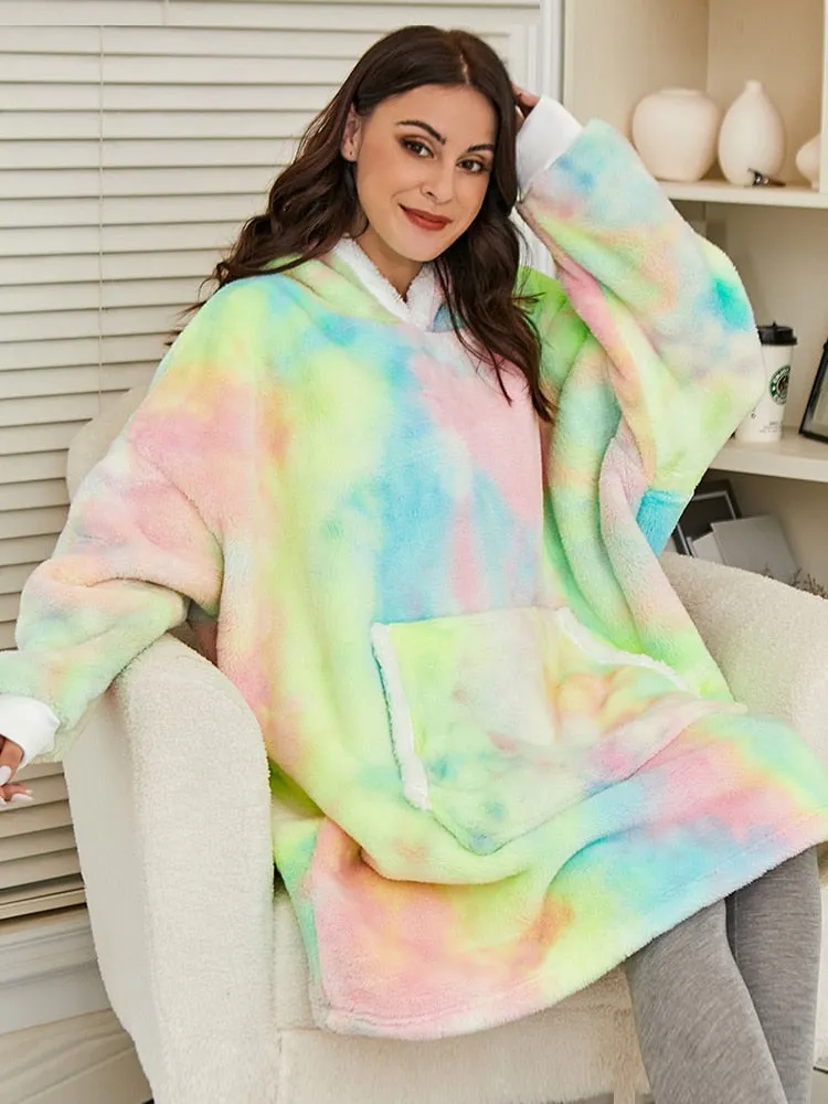 Oversized Hoodie Sweatshirt Women Tie Dye Hoodies Fleece Giant Wearable Blanket