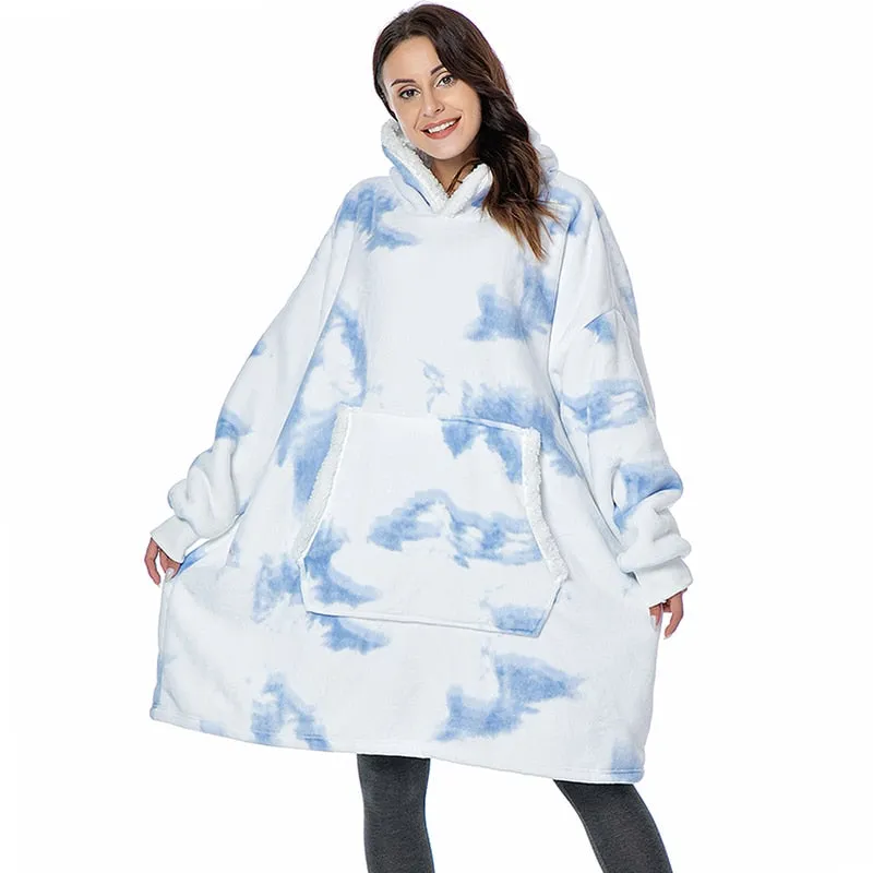 Oversized Hoodie Sweatshirt Women Tie Dye Hoodies Fleece Giant Wearable Blanket