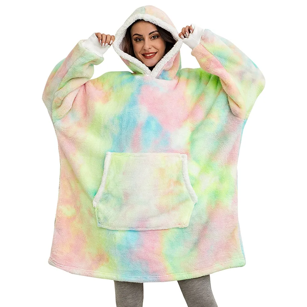 Oversized Hoodie Sweatshirt Women Tie Dye Hoodies Fleece Giant Wearable Blanket