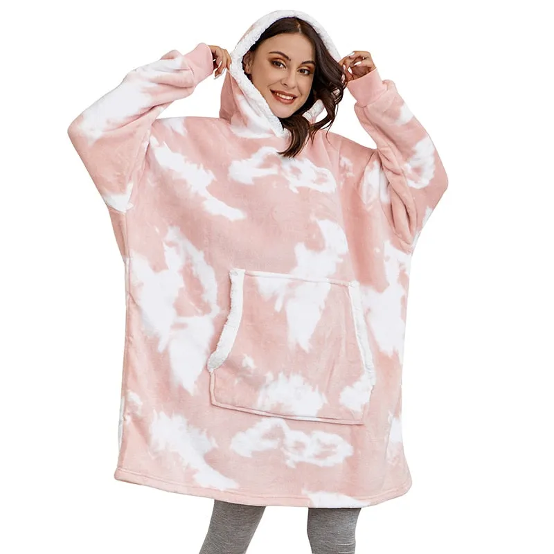 Oversized Hoodie Sweatshirt Women Tie Dye Hoodies Fleece Giant Wearable Blanket