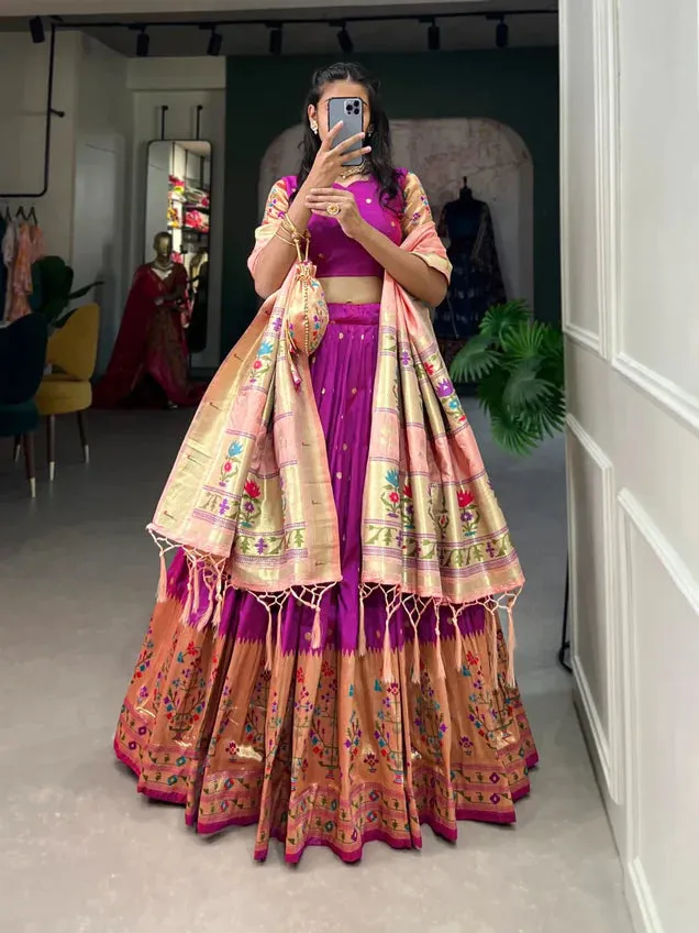 Paithani Jacquard Silk Weaving Zari Worked Lehenga Choli