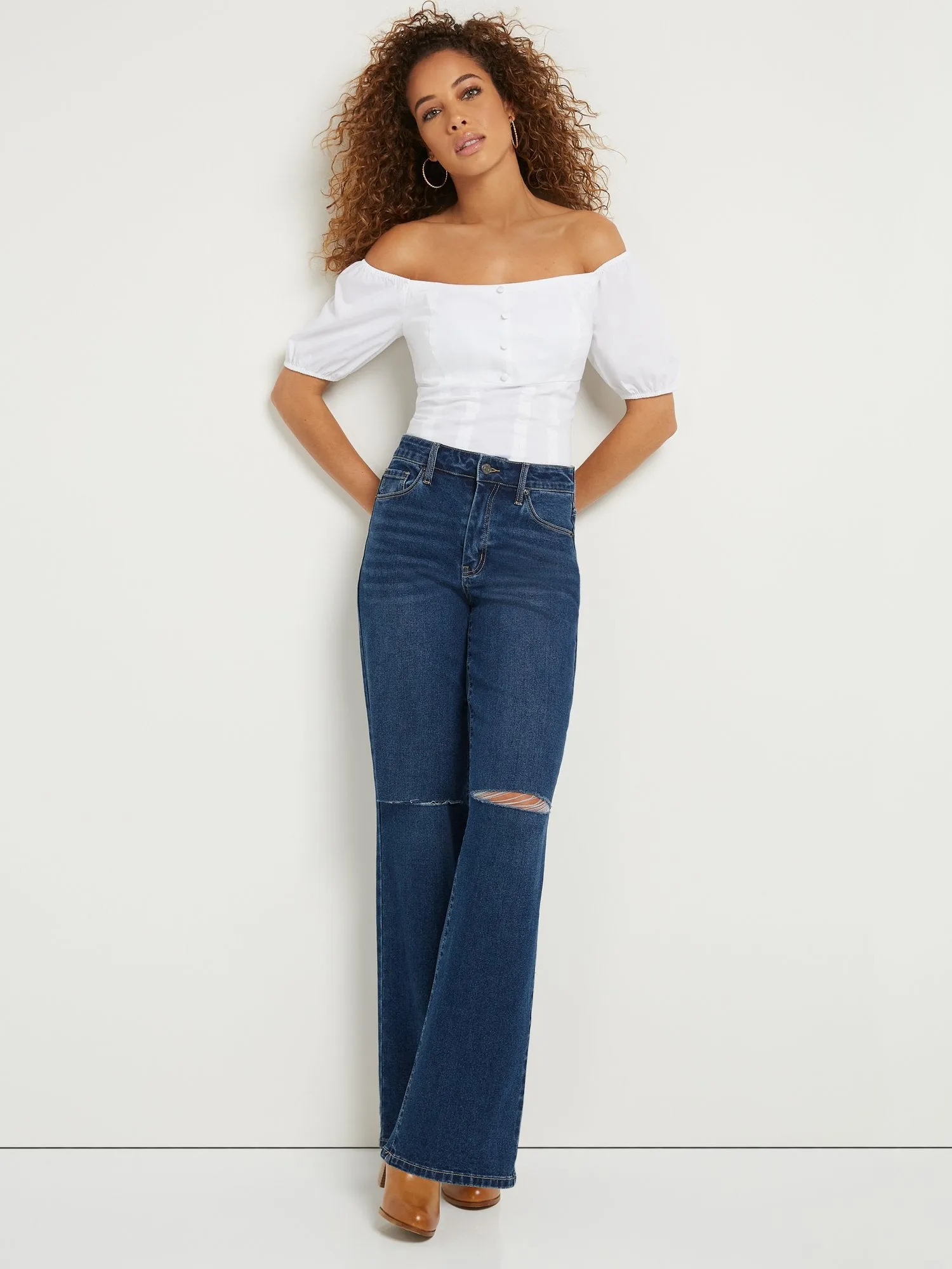 Petite Ultra High-Waisted Wide-Leg Jeans - Dark Wash