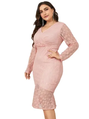 Plus Size V-neck Lace Backless Design Dress